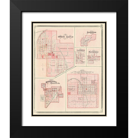 Green Castle, Bloomfield, Cloverdale Indiana Black Modern Wood Framed Art Print with Double Matting by Baskin