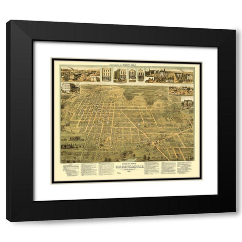 Greencastle Indiana - Shober 1886 Black Modern Wood Framed Art Print with Double Matting by Shober