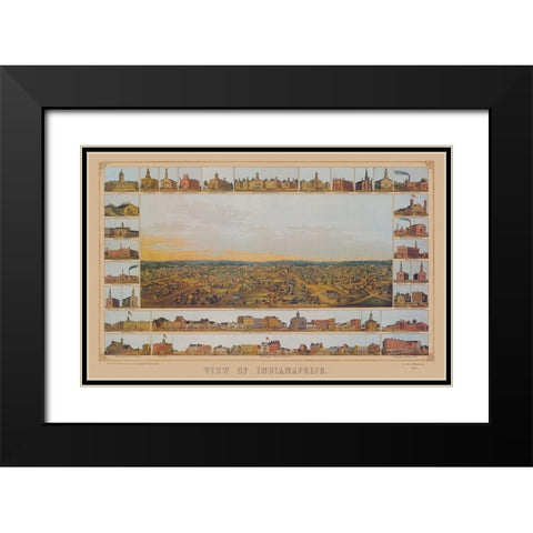 Indianapolis Indiana - Palmatary 1854 Black Modern Wood Framed Art Print with Double Matting by Palmatary