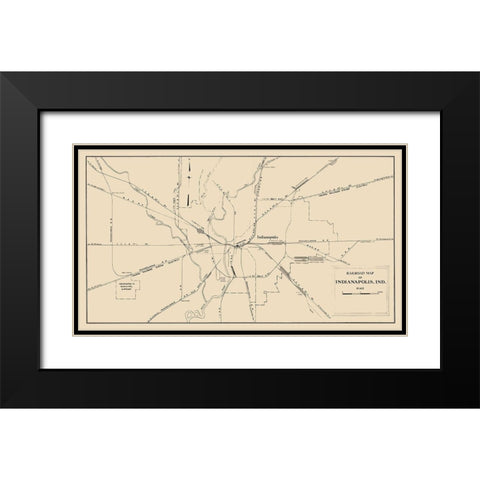 Indianapolis Indiana Railroad Map 1950 Black Modern Wood Framed Art Print with Double Matting by Monon Railway