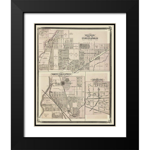 Indianapolis Indiana Landowner - Baskin 1876 Black Modern Wood Framed Art Print with Double Matting by Baskin