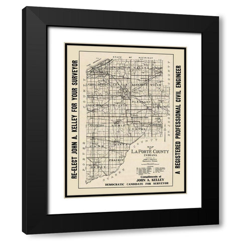 La Porte Indiana - Kelley 1937 Black Modern Wood Framed Art Print with Double Matting by Kelley