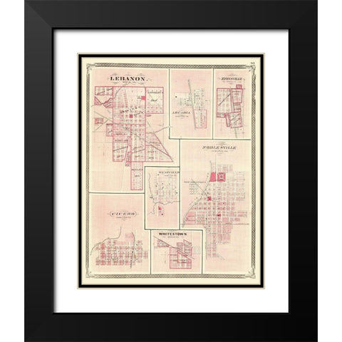 Lebanon, Arcadia, Zionsville Indiana - Baskin 1876 Black Modern Wood Framed Art Print with Double Matting by Baskin