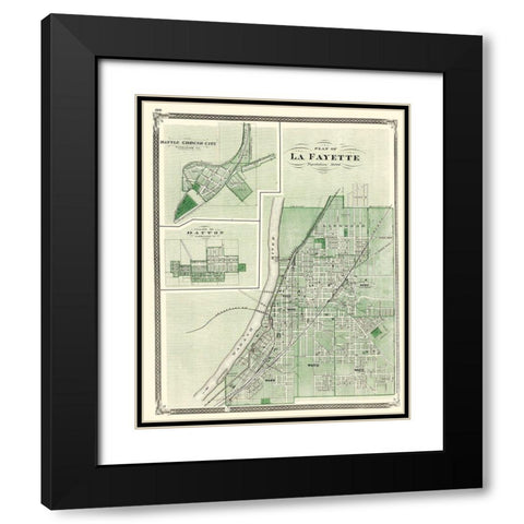 La Fayette Indiana - Baskin 1876 Black Modern Wood Framed Art Print with Double Matting by Baskin