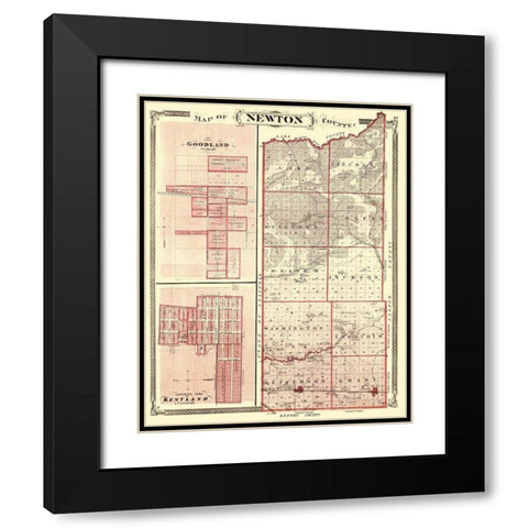 Newton Indiana - Baskin 1876 Black Modern Wood Framed Art Print with Double Matting by Baskin