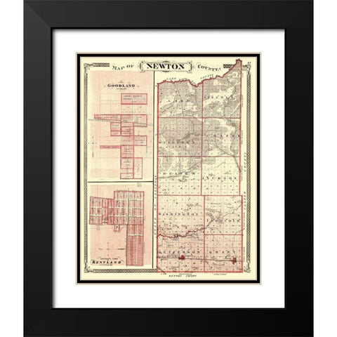 Newton Indiana - Baskin 1876 Black Modern Wood Framed Art Print with Double Matting by Baskin