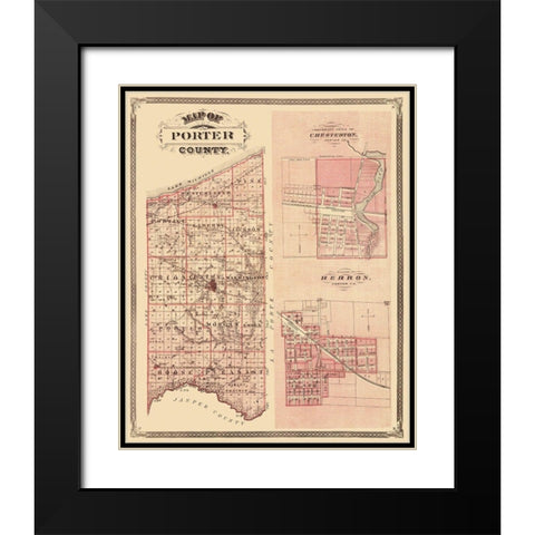Porter Indiana Landowner - Andreas 1876 Black Modern Wood Framed Art Print with Double Matting by Andreas