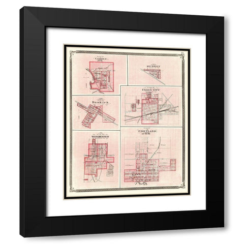 Portland Indiana - Baskin 1876 Black Modern Wood Framed Art Print with Double Matting by Baskin