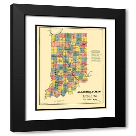 Railroad Map of Indiana - Morris 1852 Black Modern Wood Framed Art Print with Double Matting by Morris