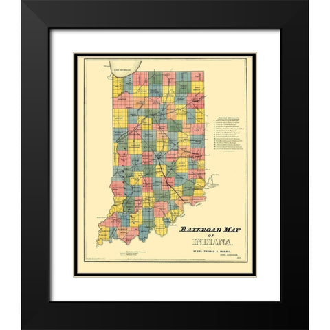 Railroad Map of Indiana - Morris 1852 Black Modern Wood Framed Art Print with Double Matting by Morris