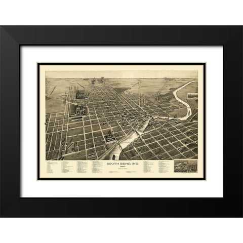 South Bend Indiana - Pauli 1890 Black Modern Wood Framed Art Print with Double Matting by Pauli