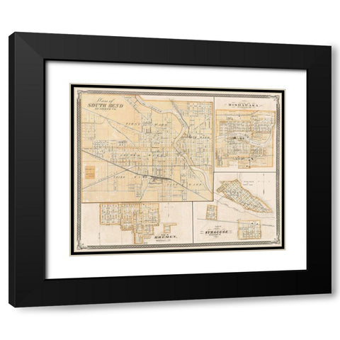 South Bend, Mishawaka, Bremen Indiana Landowner Black Modern Wood Framed Art Print with Double Matting by Baskin
