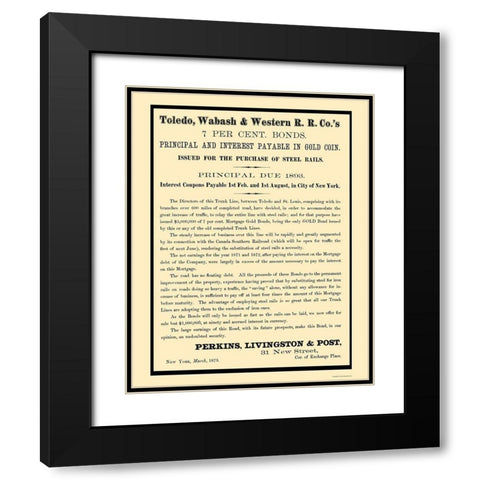 Toledo, Wabash and Western Railway 2 - Colton 1873 Black Modern Wood Framed Art Print with Double Matting by Colton