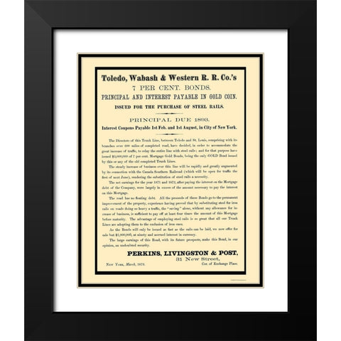 Toledo, Wabash and Western Railway 2 - Colton 1873 Black Modern Wood Framed Art Print with Double Matting by Colton