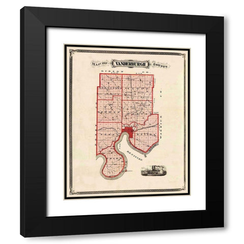 Vanderburgh Indiana Landowner - Andreas 1876 Black Modern Wood Framed Art Print with Double Matting by Andreas
