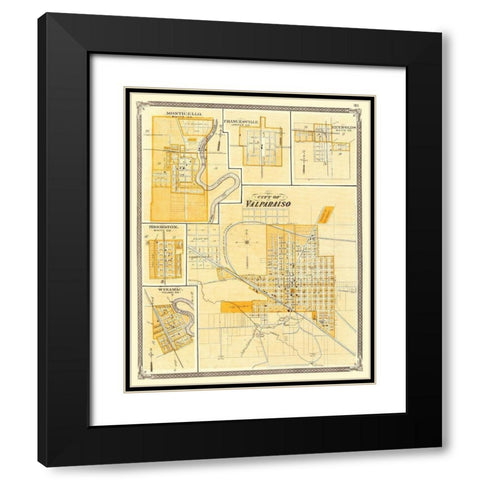 Valparaiso Indiana - Baskin 1876 Black Modern Wood Framed Art Print with Double Matting by Baskin