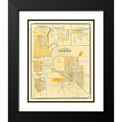 Valparaiso Indiana - Baskin 1876 Black Modern Wood Framed Art Print with Double Matting by Baskin