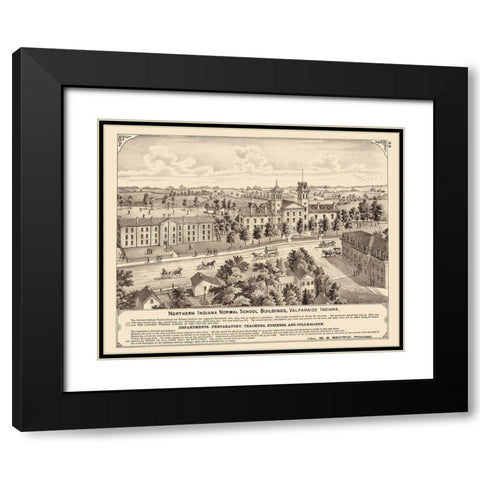 Normal School Buildings Valparaiso Indiana Black Modern Wood Framed Art Print with Double Matting by Baskin