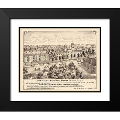 Normal School Buildings Valparaiso Indiana Black Modern Wood Framed Art Print with Double Matting by Baskin
