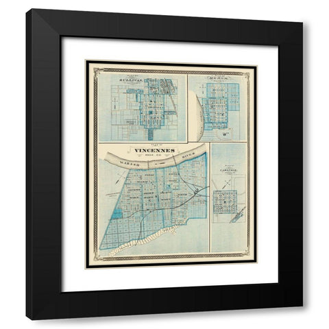 Vincennes, Sullivan, Merom, Carlisle Indiana Black Modern Wood Framed Art Print with Double Matting by Baskin