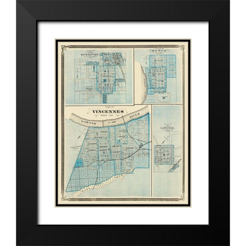 Vincennes, Sullivan, Merom, Carlisle Indiana Black Modern Wood Framed Art Print with Double Matting by Baskin