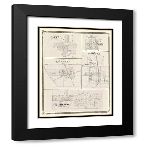 Washington, Paoli, Orleans, Bedford, Mitchell Black Modern Wood Framed Art Print with Double Matting by Baskin