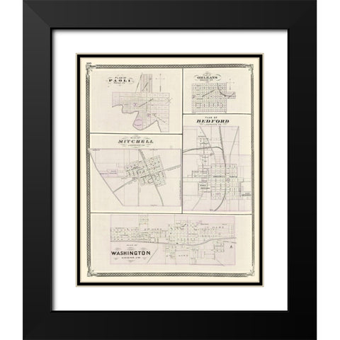 Washington, Paoli, Orleans, Bedford, Mitchell Black Modern Wood Framed Art Print with Double Matting by Baskin