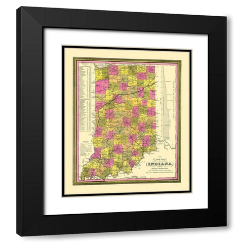 Indiana - Mitchell 1846 Black Modern Wood Framed Art Print with Double Matting by Mitchell