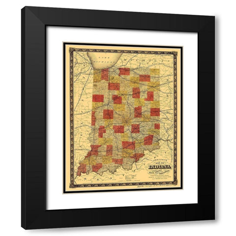 Indiana - Johnson 1858 Black Modern Wood Framed Art Print with Double Matting by Johnson