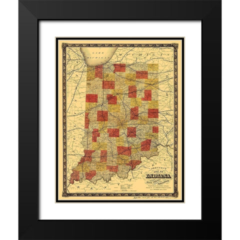 Indiana - Johnson 1858 Black Modern Wood Framed Art Print with Double Matting by Johnson