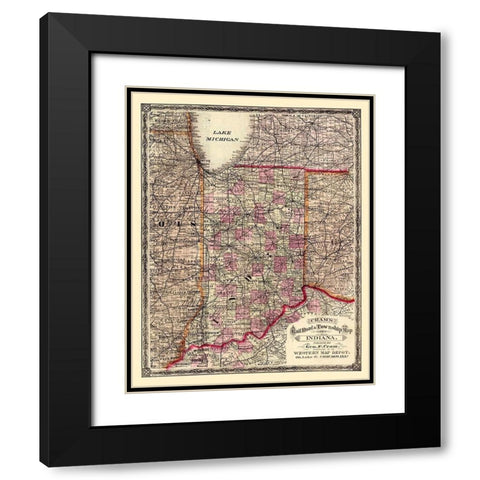 Indiana - Cram 1875 Black Modern Wood Framed Art Print with Double Matting by Cram