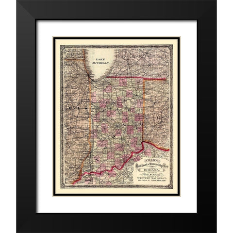 Indiana - Cram 1875 Black Modern Wood Framed Art Print with Double Matting by Cram