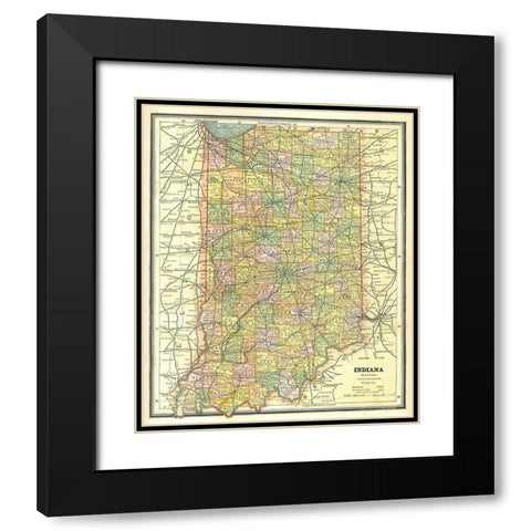Indiana - Cram 1886 Black Modern Wood Framed Art Print with Double Matting by Cram