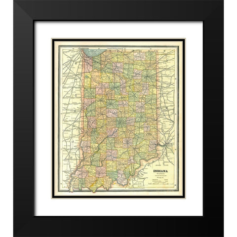 Indiana - Cram 1886 Black Modern Wood Framed Art Print with Double Matting by Cram