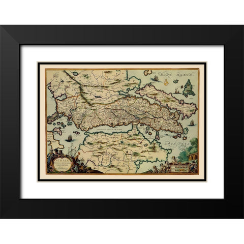 Achaea Region Greece - Lauremberg 1654 Black Modern Wood Framed Art Print with Double Matting by Lauremberg