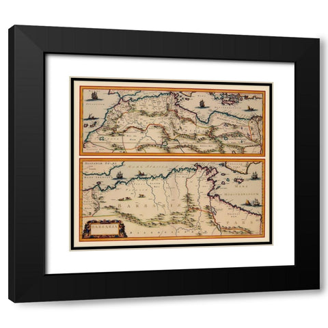Africa Northern Coast - Blaeu 1650 Black Modern Wood Framed Art Print with Double Matting by Blaeu