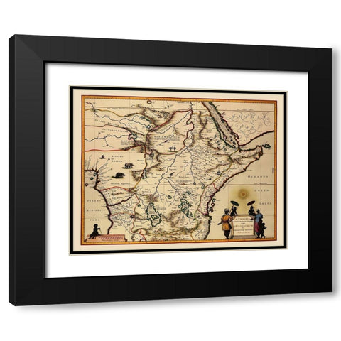 Eastern Africa - Blaeu 1635 Black Modern Wood Framed Art Print with Double Matting by Blaeu