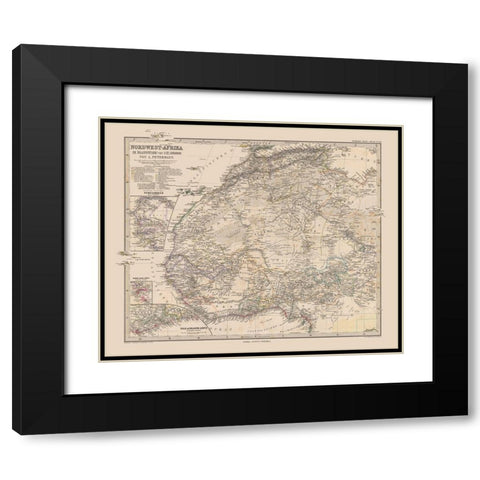 North West Africa - Stieler  1885 Black Modern Wood Framed Art Print with Double Matting by Stieler