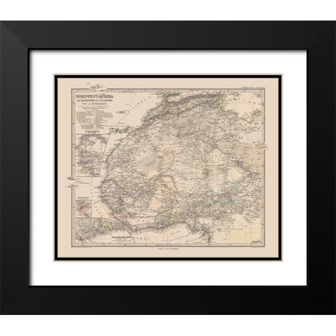 North West Africa - Stieler  1885 Black Modern Wood Framed Art Print with Double Matting by Stieler