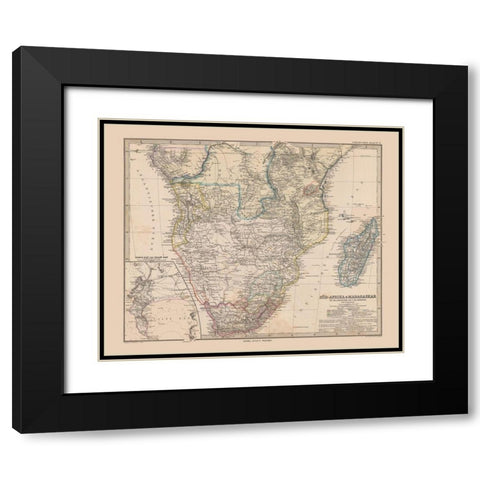 South Africa Madagascar - Stieler  1885 Black Modern Wood Framed Art Print with Double Matting by Stieler