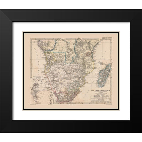 South Africa Madagascar - Stieler  1885 Black Modern Wood Framed Art Print with Double Matting by Stieler