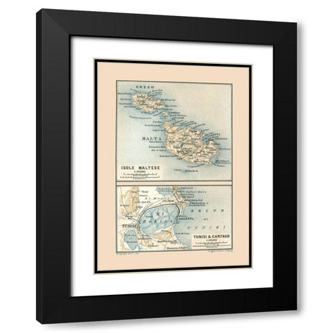 Malta Tunisia Carthage - Baedeker 1880 Black Modern Wood Framed Art Print with Double Matting by Baedeker