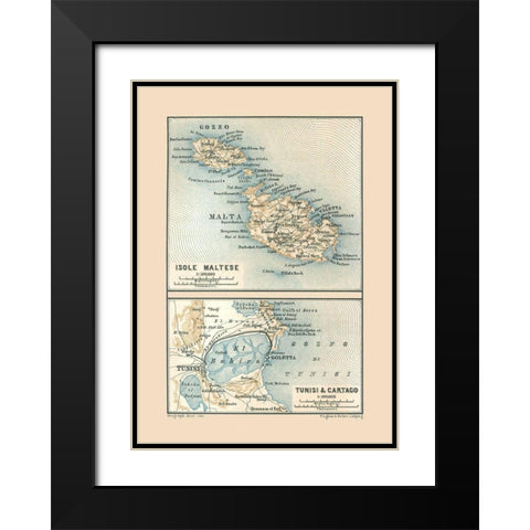 Malta Tunisia Carthage - Baedeker 1880 Black Modern Wood Framed Art Print with Double Matting by Baedeker