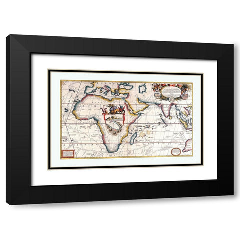 Maritime Route Brest to Siam Africa Black Modern Wood Framed Art Print with Double Matting by Coronelli