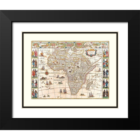 Africa - Blaeu 1630 Black Modern Wood Framed Art Print with Double Matting by Blaeu