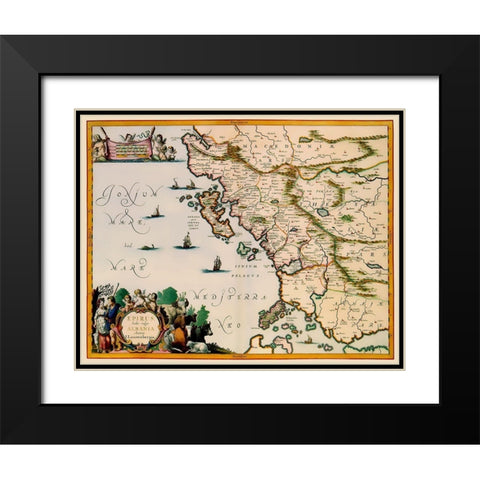 Albania Greece - Jansson 1654 Black Modern Wood Framed Art Print with Double Matting by Jansson
