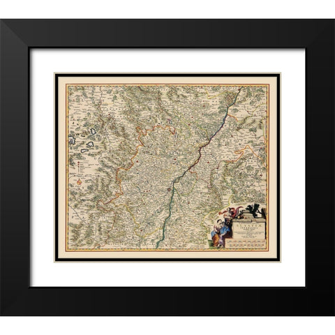 Lower Alsace Region France Germany - Visscher 1681 Black Modern Wood Framed Art Print with Double Matting by Visscher