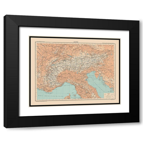 Alps Europe - Schrader 1908 Black Modern Wood Framed Art Print with Double Matting by Schrader
