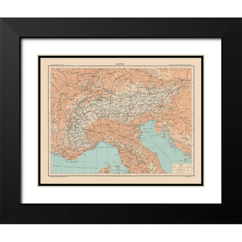 Alps Europe - Schrader 1908 Black Modern Wood Framed Art Print with Double Matting by Schrader