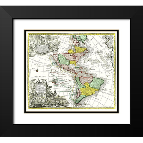 North South America - Seutter 1745 Black Modern Wood Framed Art Print with Double Matting by Seutter